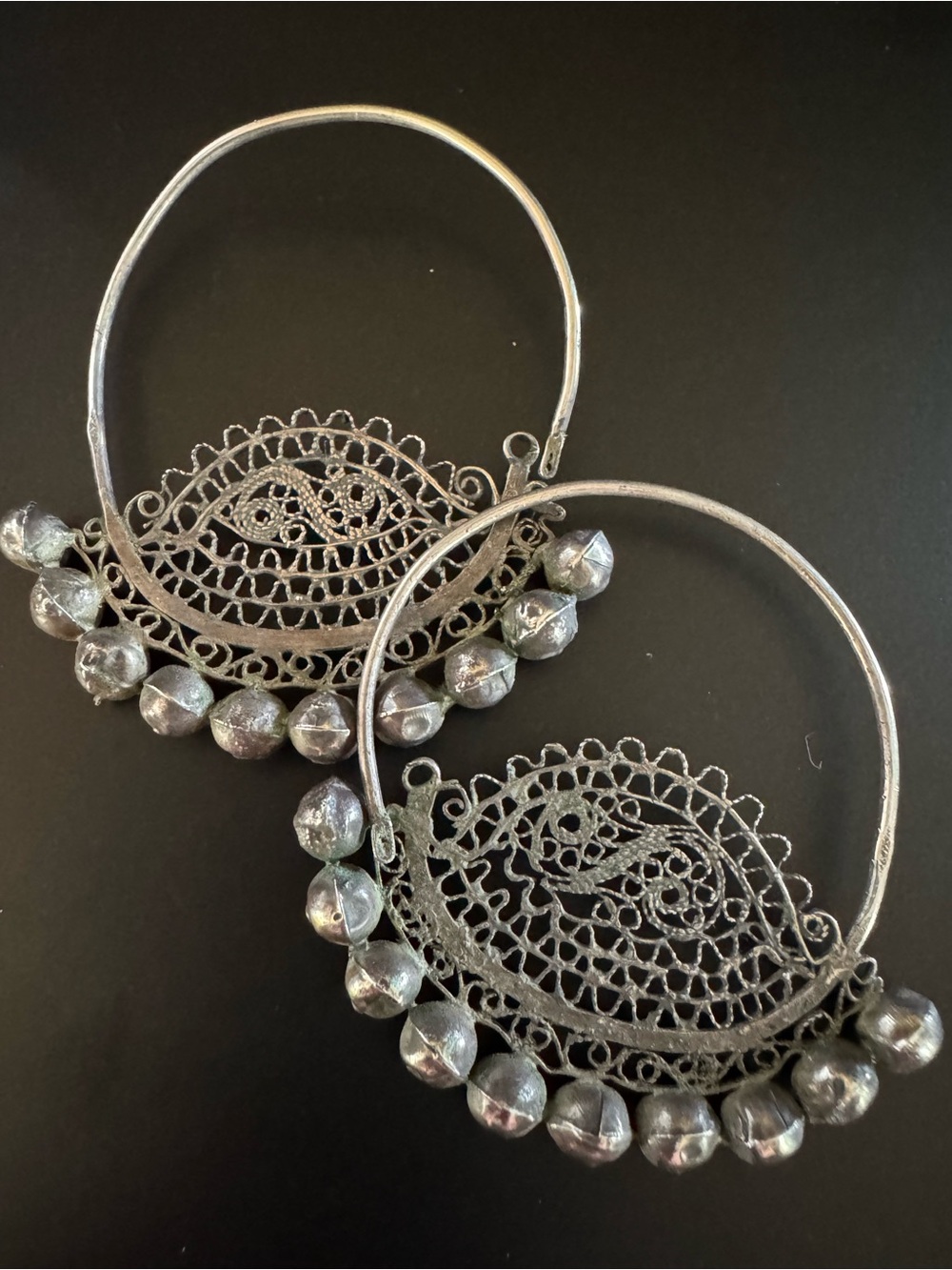 Vintage Sterling Silver Bohemian Filigree Hoop Earrings